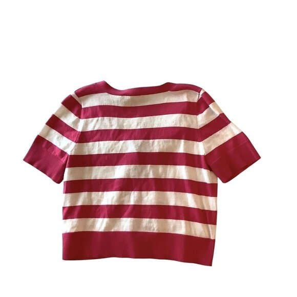 MICHAEL KORS V-Neck Striped Knit Top Women's Size Medium Electric Pink - Picture 2 of 7